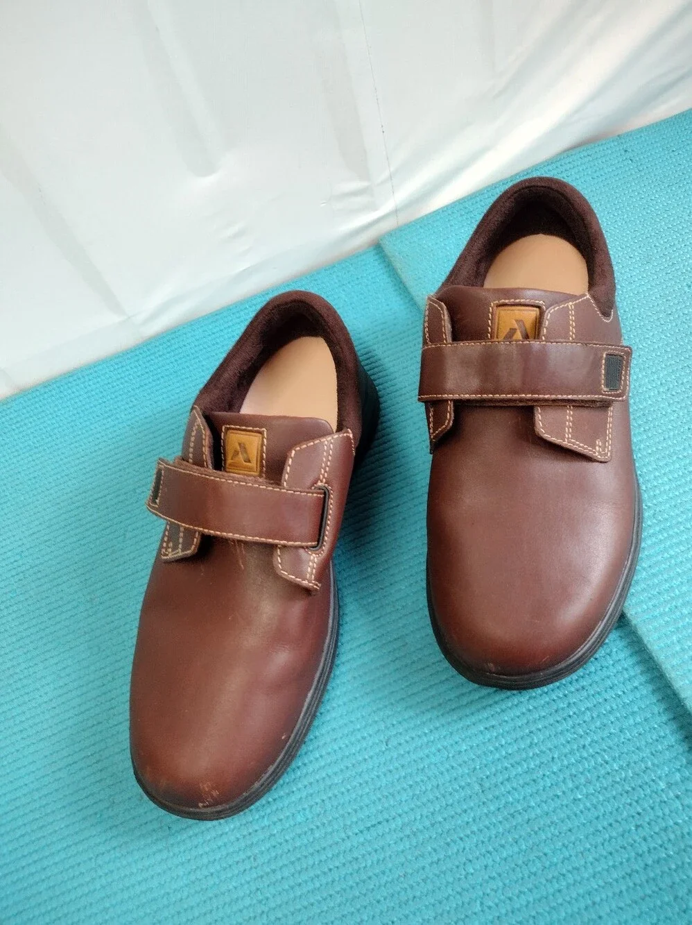 Anodyne No. 64 Men's Diabetic Walking Shoes Brown Leather Hook & Loop 8.5
